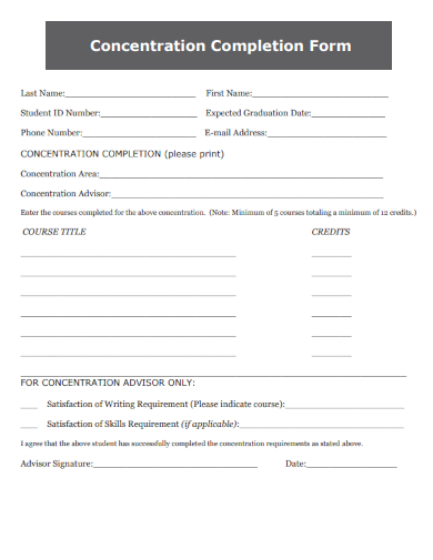 sample concentration completion form template