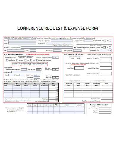 sample conference request expense form template