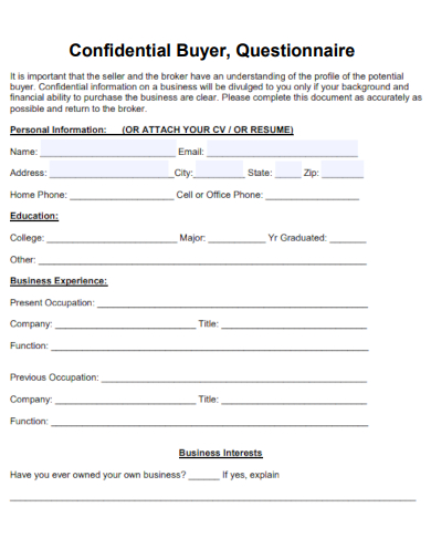 sample confidential buyer questionnaire template