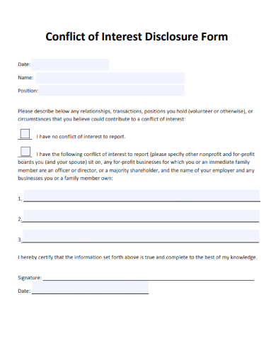 sample conflict of interest disclosure form template