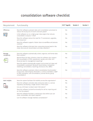 sample consolidation software checklist template