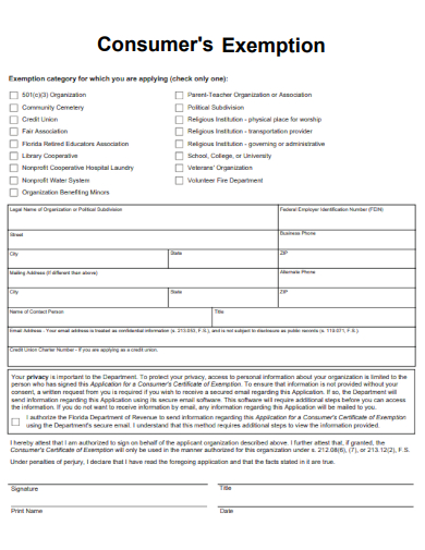 sample consumers exemption form template