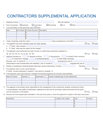 sample contractors supplemental application template