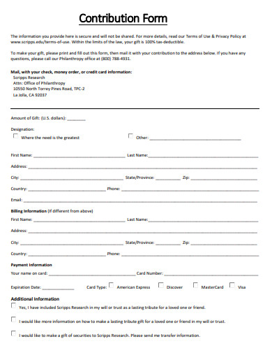sample contribution form template