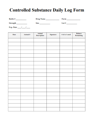 sample controlled substance daily log form template