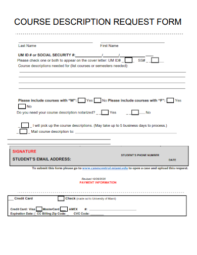 sample course description request form template