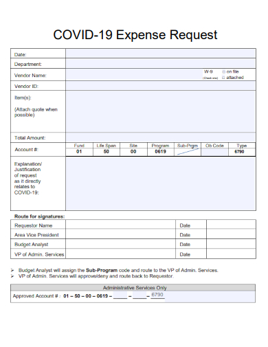 sample covid 19 expense request form template