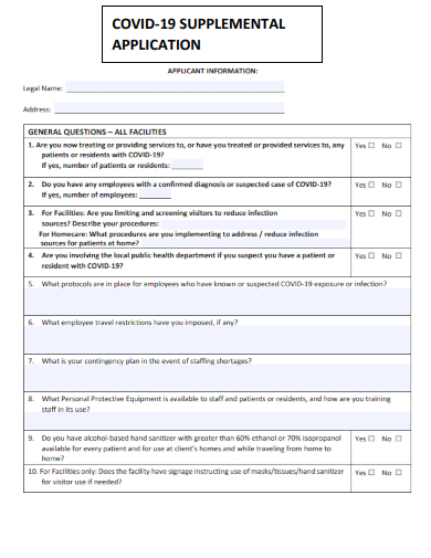 sample covid 19 supplemental application template