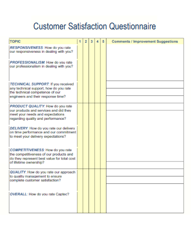 sample customer satisfaction questionnaire templates