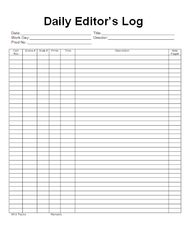 sample daily editors log form template