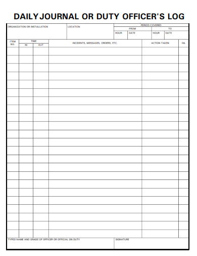 sample daily journal or duty officers log form template
