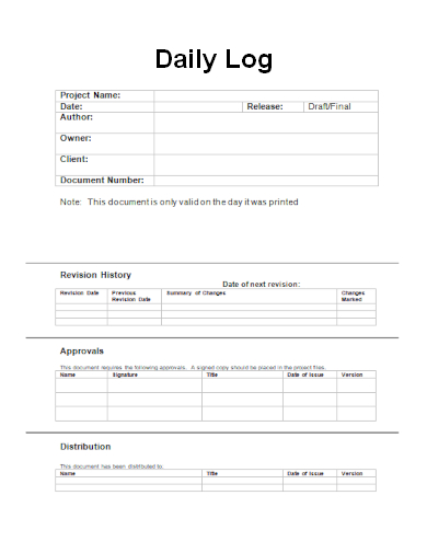 sample daily log form basic template