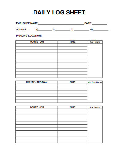 sample daily log sheet form template