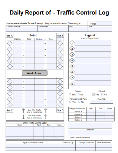 sample daily report of traffic control log form template