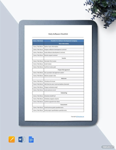 sample daily software checklist template