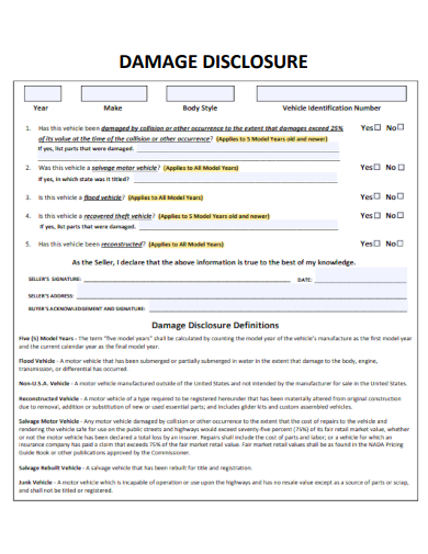 sample damage disclosure form template