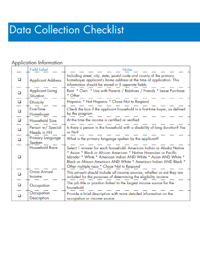 sample data collection checklist template