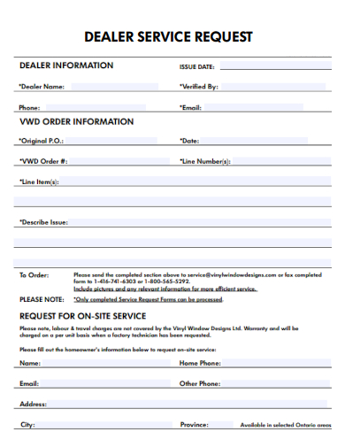 sample dealer service request template