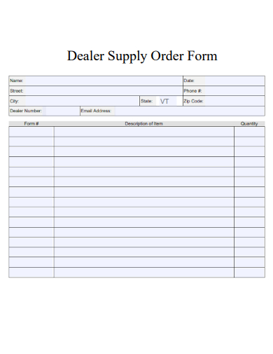 sample dealer supply order form template