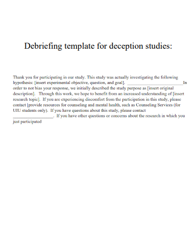 sample debriefing deception studies template