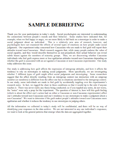 sample debriefing standard template