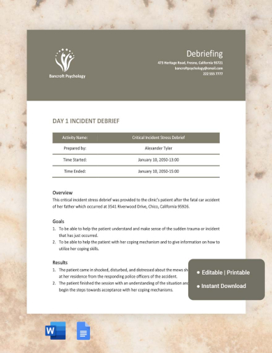 sample debriefing template