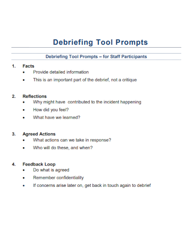sample debriefing tool prompts template