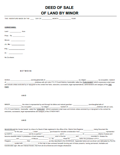 sample deed of sale of land by minor template