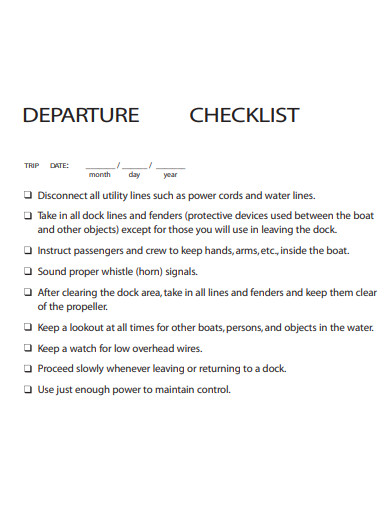 sample departure checklist template