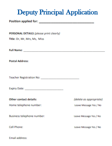 sample deputy principal application template