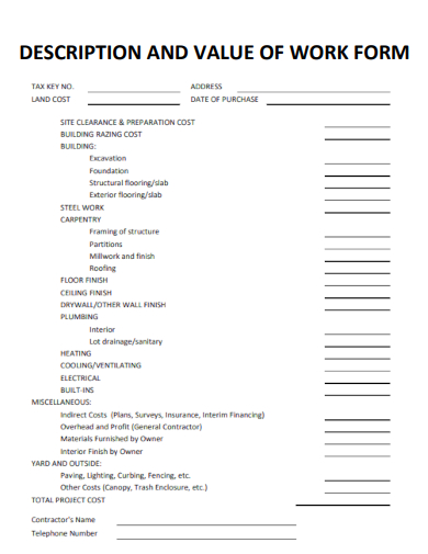 sample description value of work form template