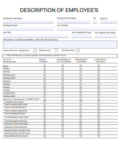 sample description of employees form template