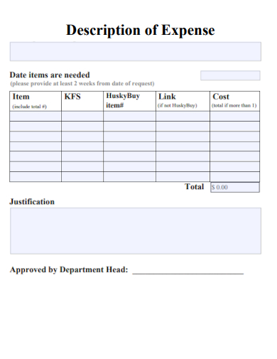 sample description of expense form template