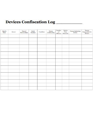 sample devices confiscation log form template