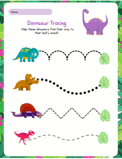 sample dinosaur tracing worksheet template
