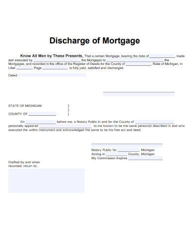sample discharge of mortgage form template