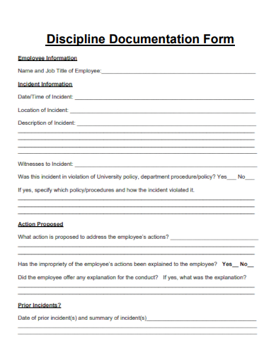 sample discipline documentation form template