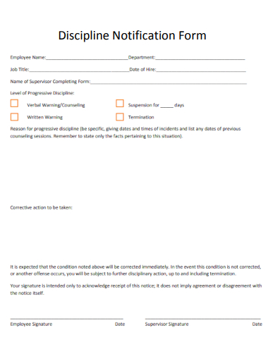 sample discipline notification form template