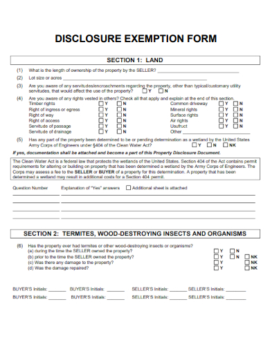 sample disclosure exemption form template