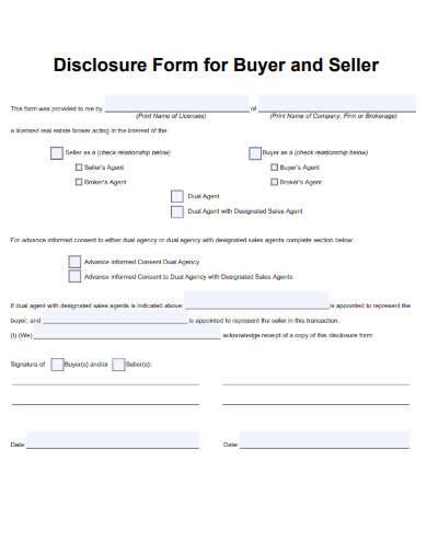 sample disclosure form for buyer and seller template