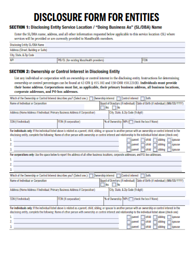 sample disclosure form for entities template