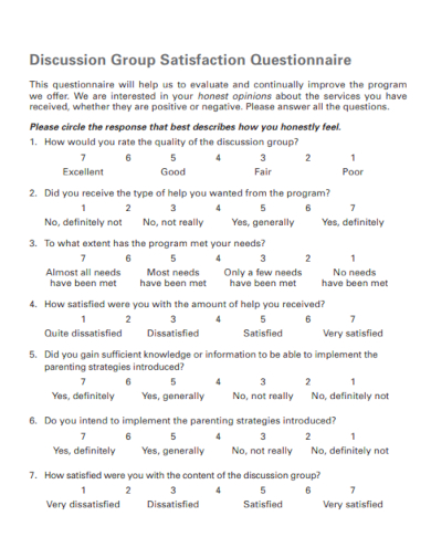sample discussion group satisfaction questionnaire template