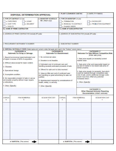 sample disposal determination approval form template