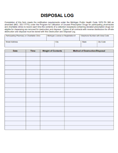 sample disposal log form template