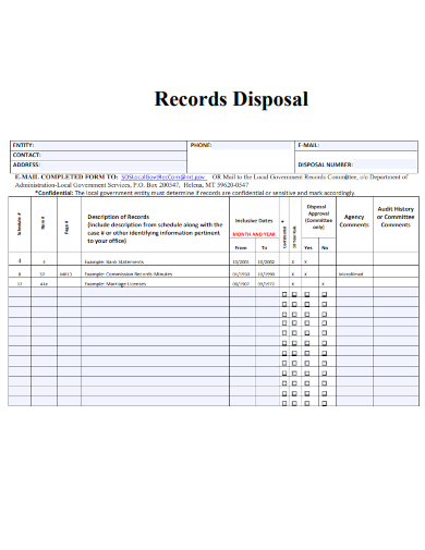 sample disposal records form template