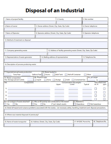 sample disposal of an industrial form template