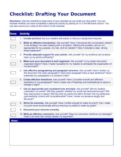 sample document drafting checklist template