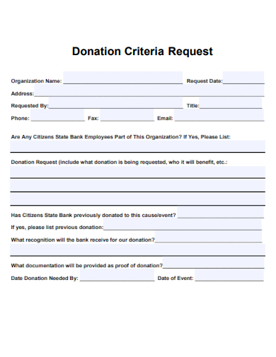 sample donation criteria request template