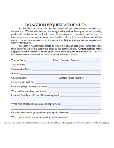 sample donation request application template