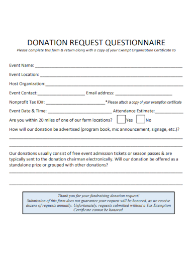 sample donation request questionnaire template